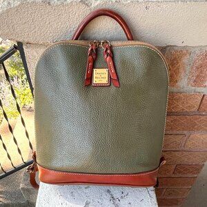 DOONEY & BOURKE Wexford Zip Pod Rare Olive Green Tan Pebbled Larger Backpack Bag